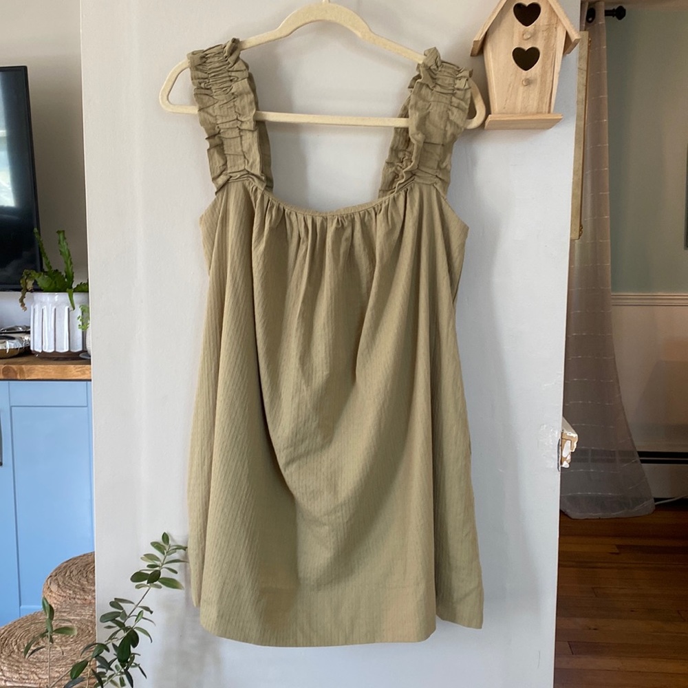 NWT sage green babydoll ruched strap mini dress!
